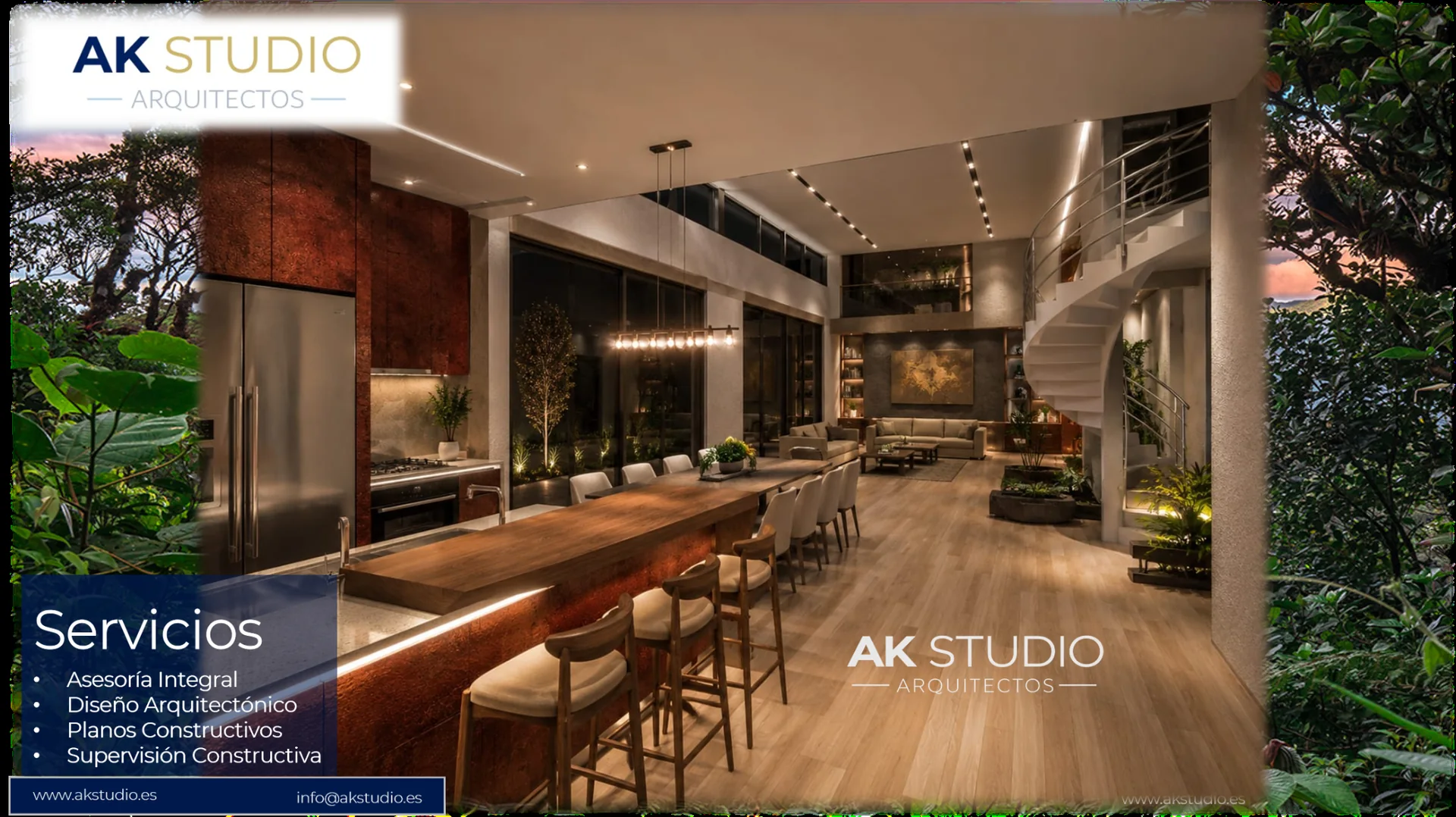 Interior kitchen and living area of the modern residence